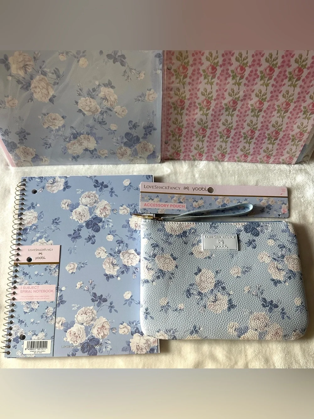 Brand New LoveShackFancy Yoobi Folders, Tab Dividers, Notebook, and Pencil Pouch